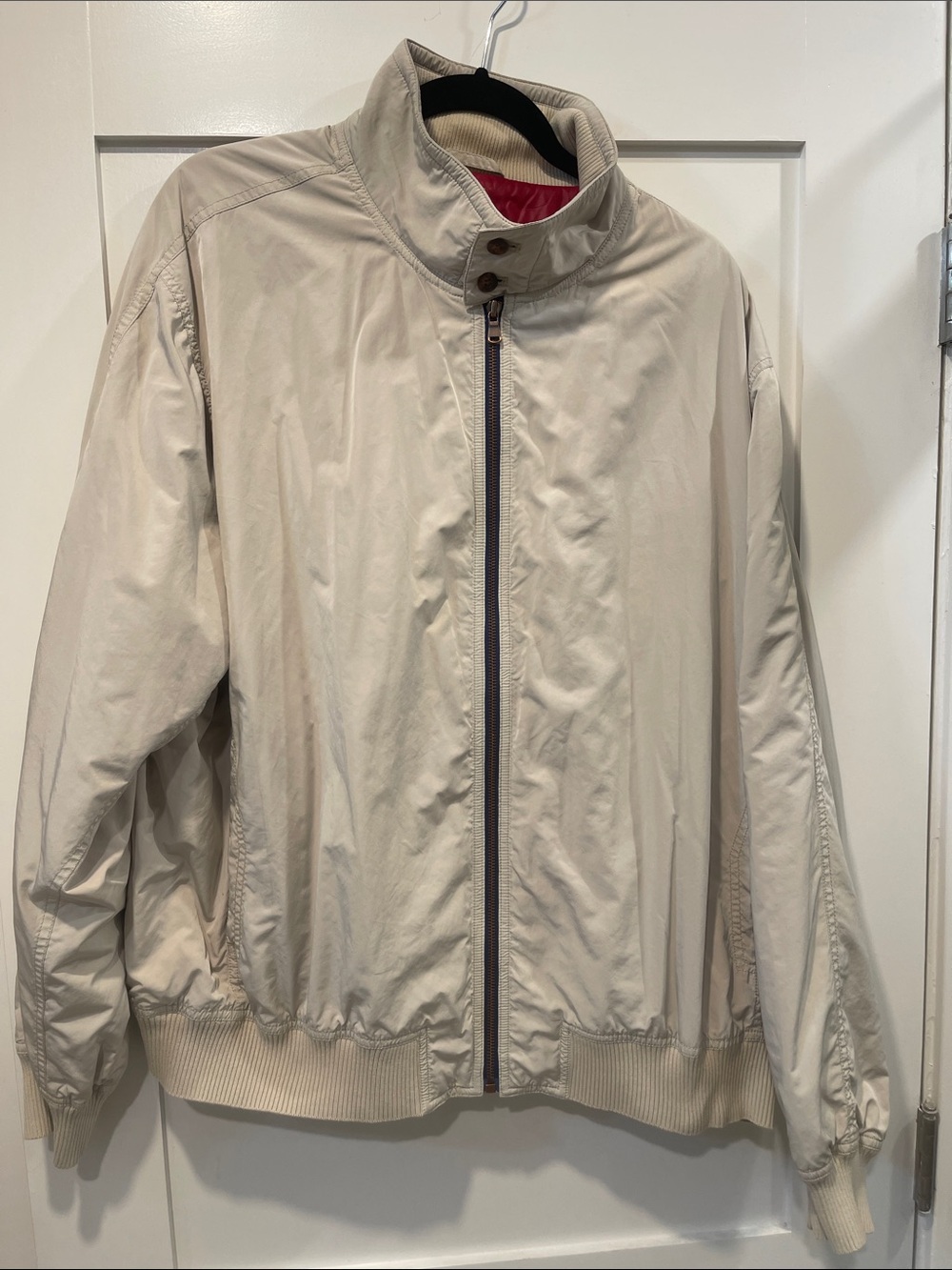 Faconnable Beige Bomber Jacket with Red Lining Sz XL